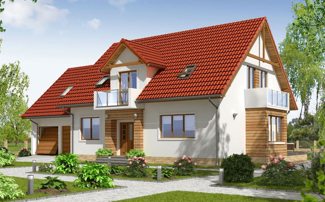 Wizualizacja domu jednorodzinnego BW-27 z garażem 2 stanowiskowym