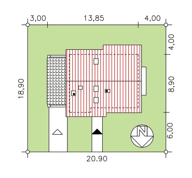 rzut usytuowania domu jednorodzinnego BW-36 wariant 1