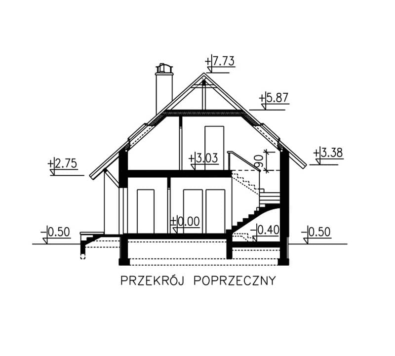 przekrój domu jednorodzinnego BW-36 wariant 1