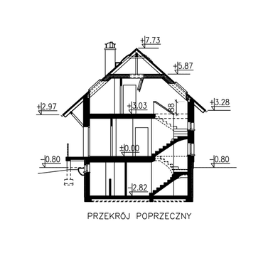 przekrój domu jednorodzinnego BW-36 wariant 11 podpiwniczony
