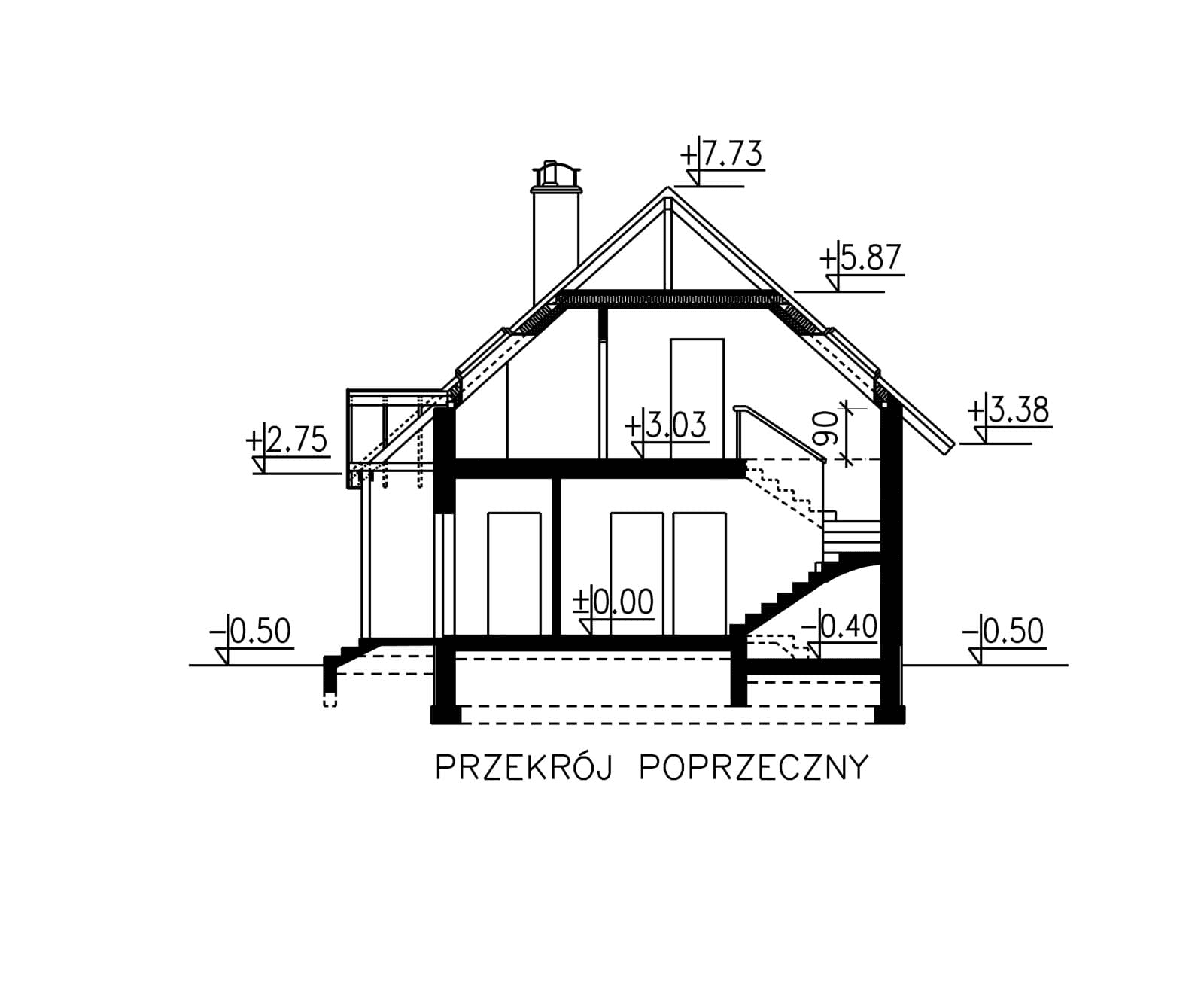 Przekrój domu jednorodzinnego BW-49 wariant 11