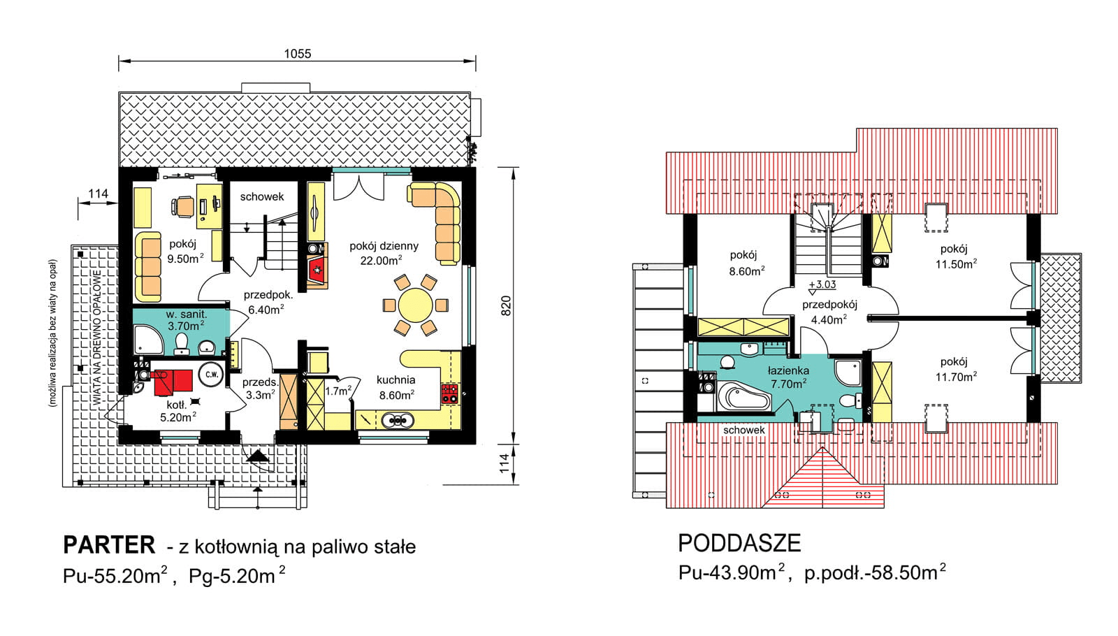 Rzuty parter/poddasze domu jednorodzinnego BW-49 wariant 11