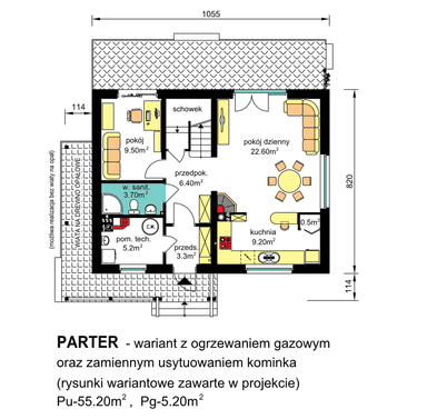 Rzut parteru domu jednorodzinnego BW-49 wariant 11