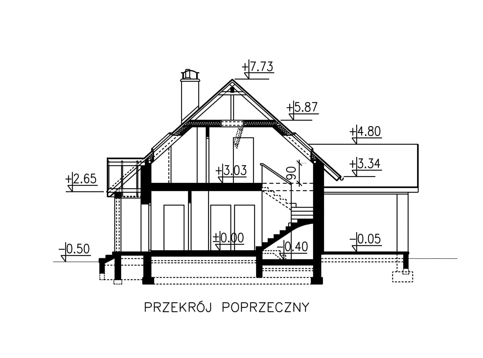 Przekrój domu jednorodzinnego BW-36 wariant 15