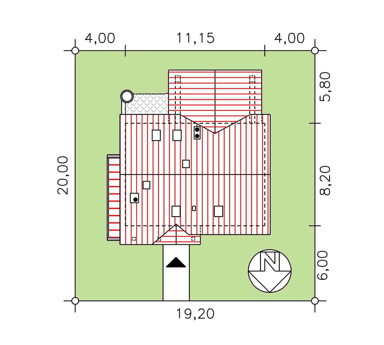 Rzut usytuowania domu jednorodzinnego BW-36 wariant 15 na działce