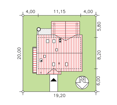 Rzut usytuowania domu jednorodzinnego BW-36 wariant 15 na działce