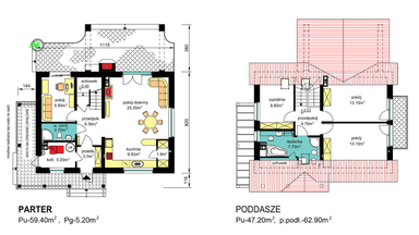 Rzuty parter/poddasze domu jednorodzinnego BW-36 wariant 15
