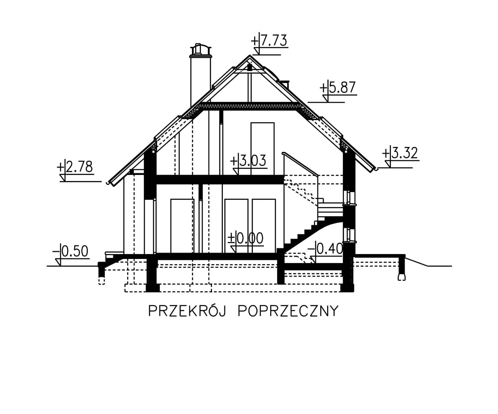 przekrój domu jednorodzinnego BW-36 wariant 16 bez garażu