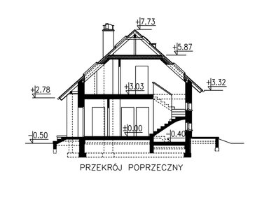 przekrój domu jednorodzinnego BW-36 wariant 16 bez garażu