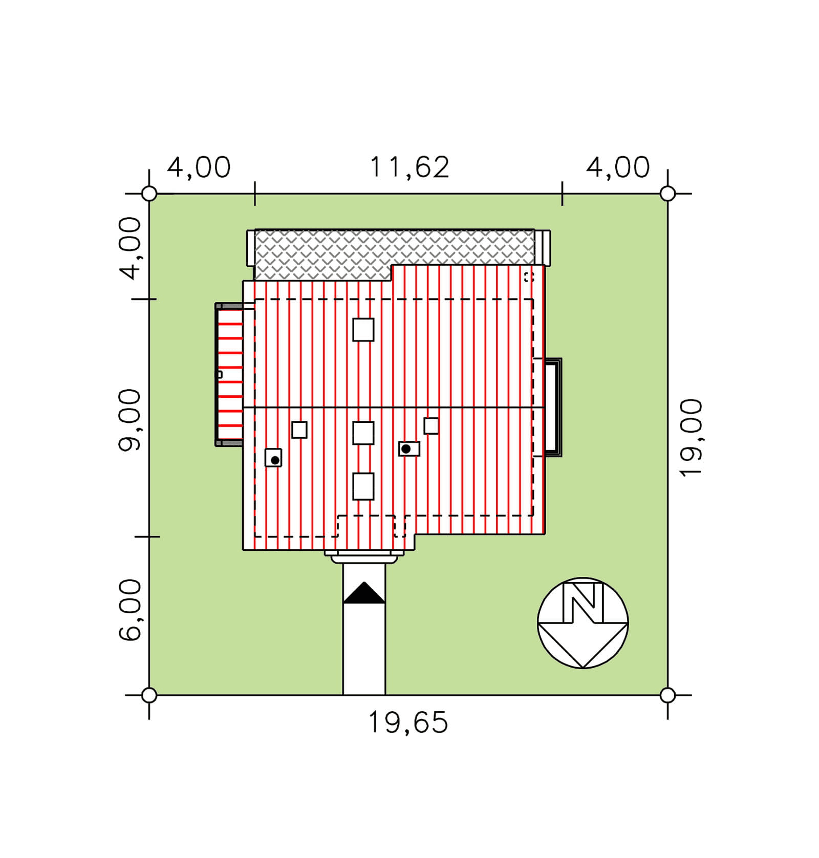rzut usytuowania domu jednorodzinnego BW-36 wariant 16 bez garażu