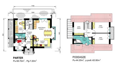 rzuty parteru oraz poddasza domu jednorodzinnego BW-36 wariant 16 bez garażu