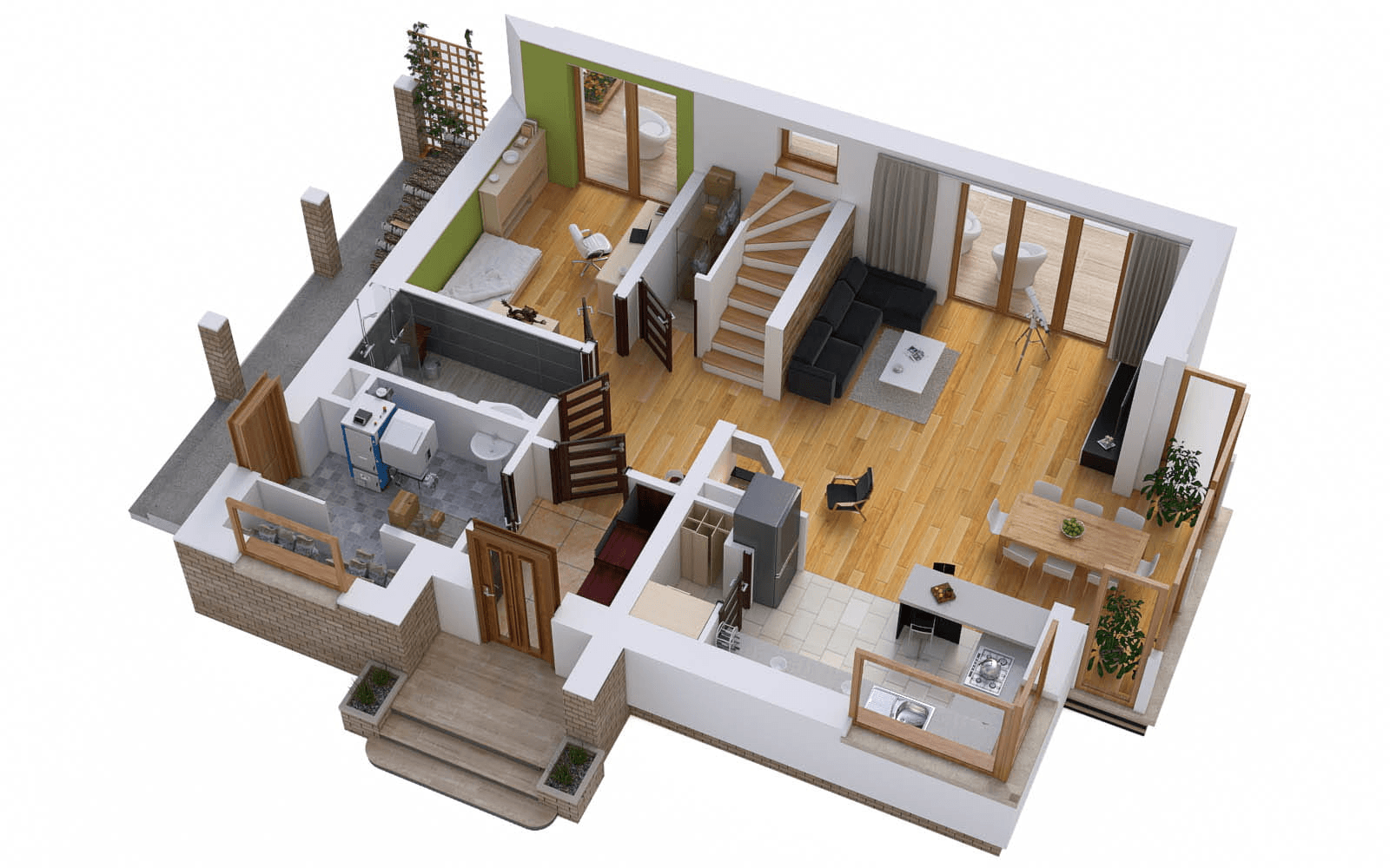 Wizualizacja domu jednorodzinnego BW-36 wariant 16 bez garażu