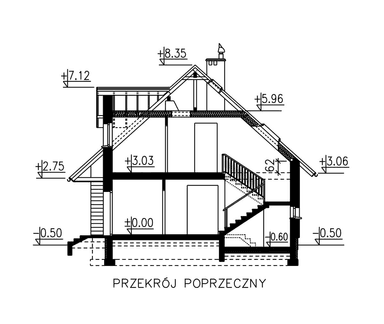 przekrój domu jednorodzinnego BW-37 wariant2 z lokalem
