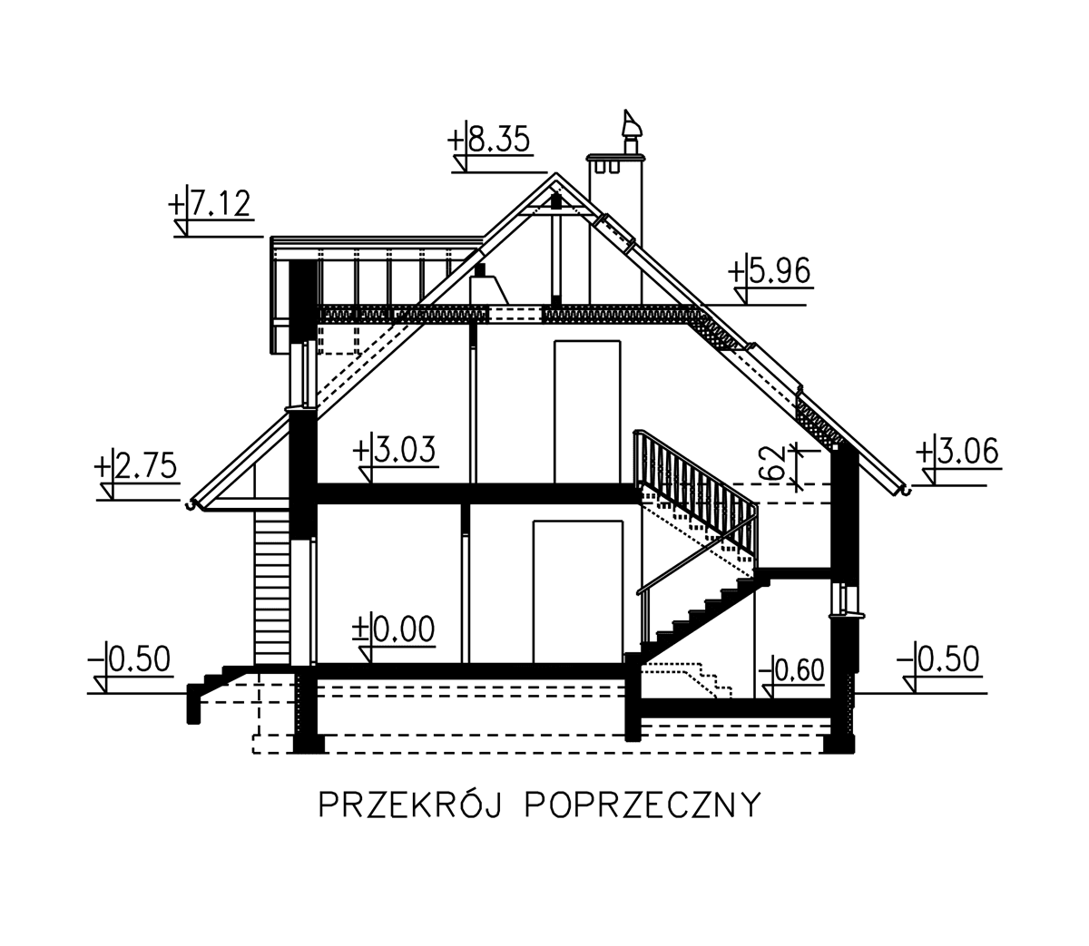 przekrój domu jednorodzinnego BW-37 z lokalem