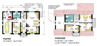 rzuty parteru oraz poddasza domu jednorodzinnego  BW-44