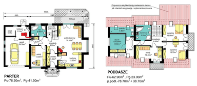 rzuty parteru oraz poddasza domu jednorodzinnego BW-44 wariant 1