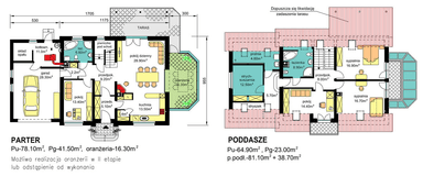 rzuty parteru oraz poddasza domu jednorodzinnego BW-44 wariant 2