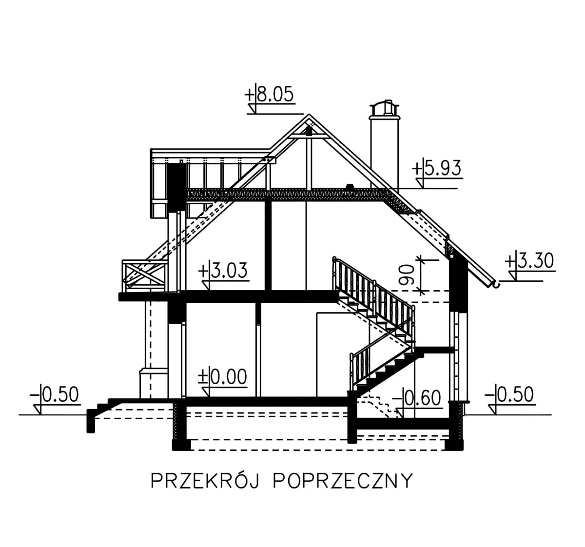 przekrój domu jednorodzinnego BW-44 wariant 4