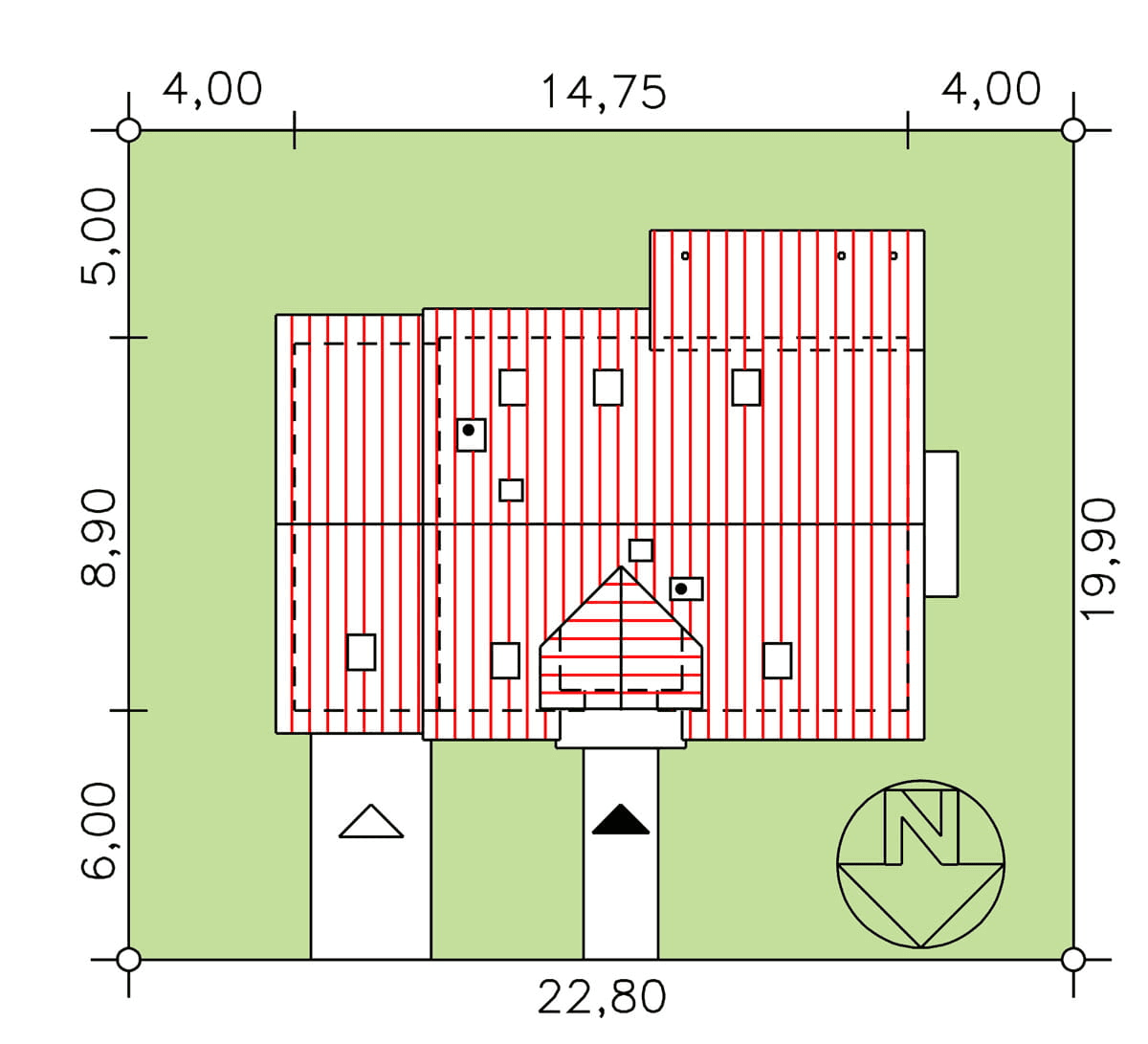 rzut usytuowania domu jednorodzinnego BW-44 wariant 4