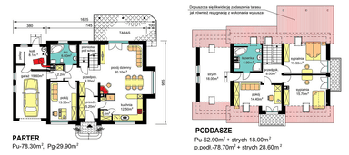 rzuty parteru oraz poddasza domu jednorodzinnego BW-44 wariant 5