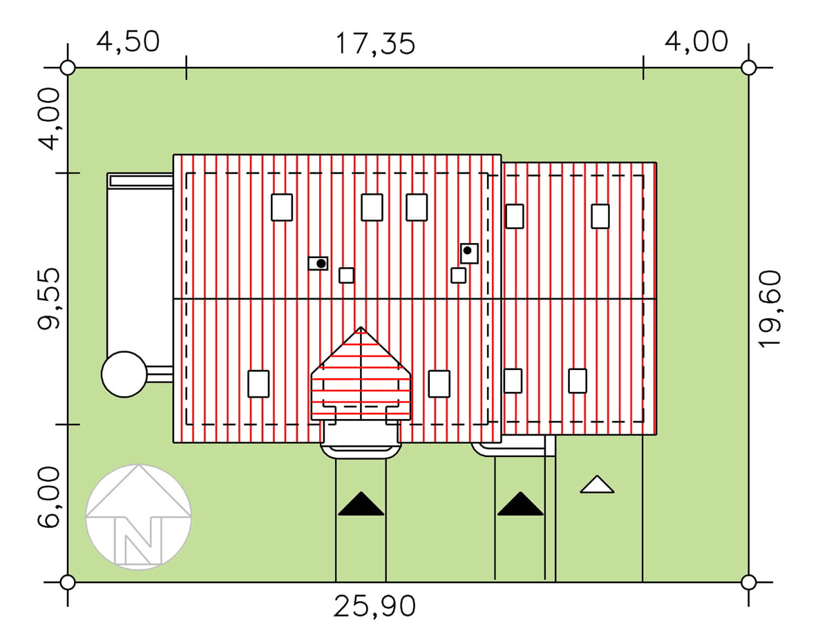 rzut usytuowania domu jednorodzinnego BW-44 z lokalem