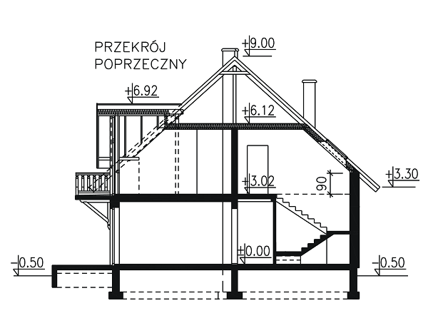 przekrój domu jednorodzinnego BW-45 agroturystyczny