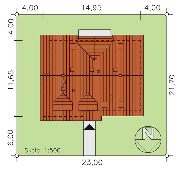 rzut usytuowania domu jednorodzinnego BW-45 agroturystyczny
