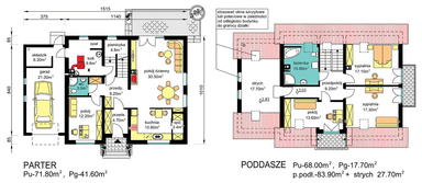 rzuty parteru oraz poddasza domu jednorodzinnego BW-46 wariant