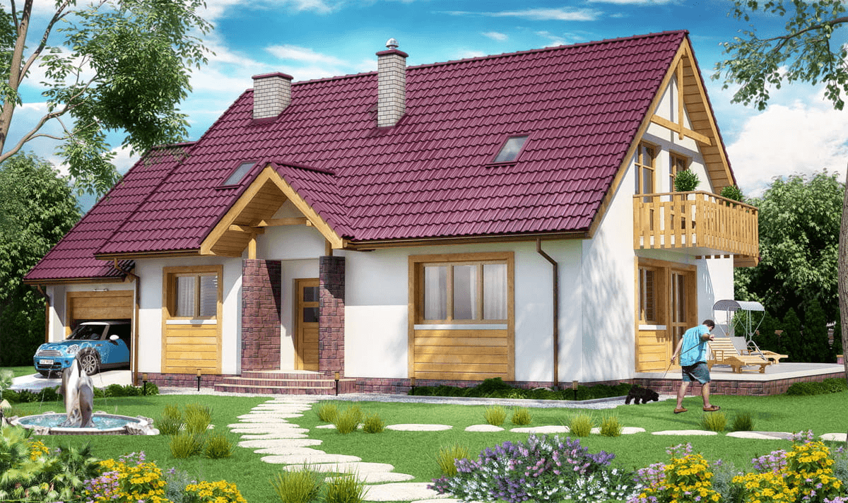 Wizualizacja domu jednorodzinnego BW-48 war. 1 front południowy