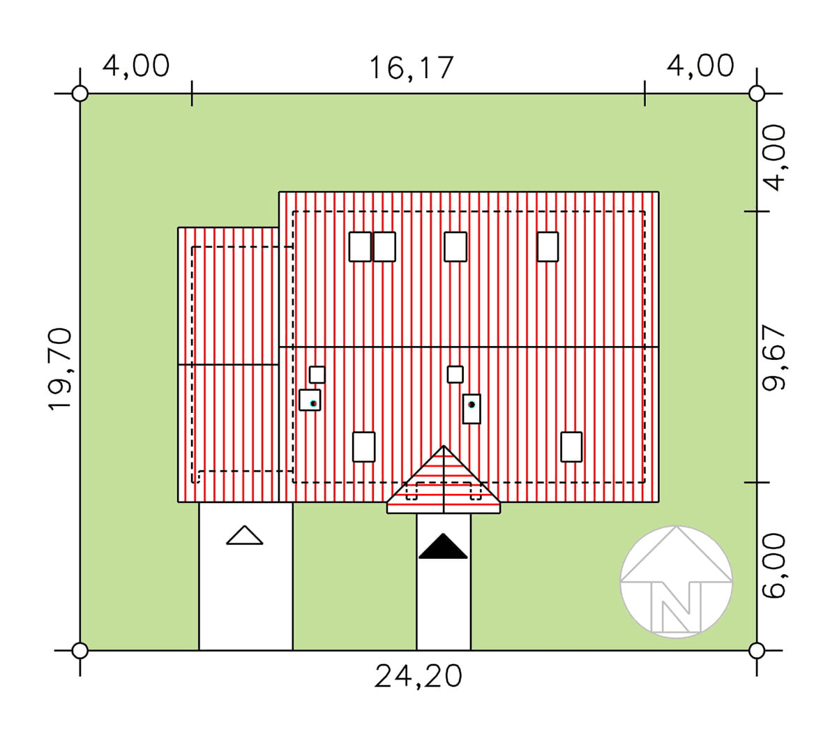 rzut usytuowania domu jednorodzinnego BW-48 wariant 1
