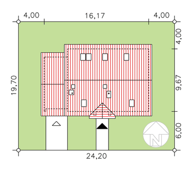 rzut usytuowania domu jednorodzinnego BW-48 wariant 1