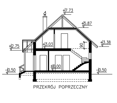 przekrój domu jednorodzinnego BW-49 war.6 z garażem lub bez