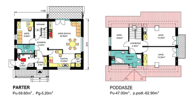 rzuty parteru oraz poddasza domu jednorodzinnego BW-49 war.6 z bez garażu