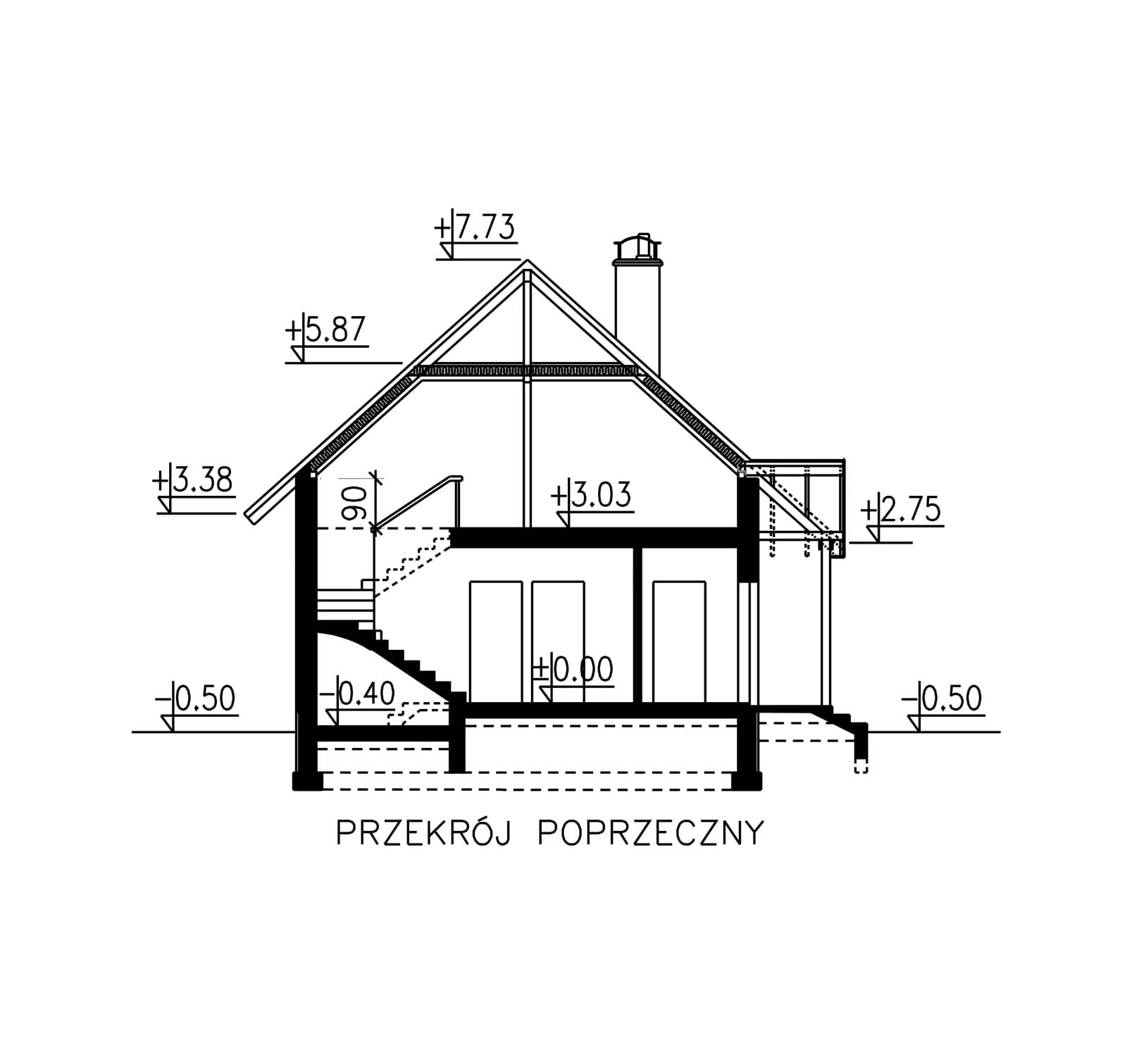 przekrój domu jednorodzinnego BW-49 wariant 2