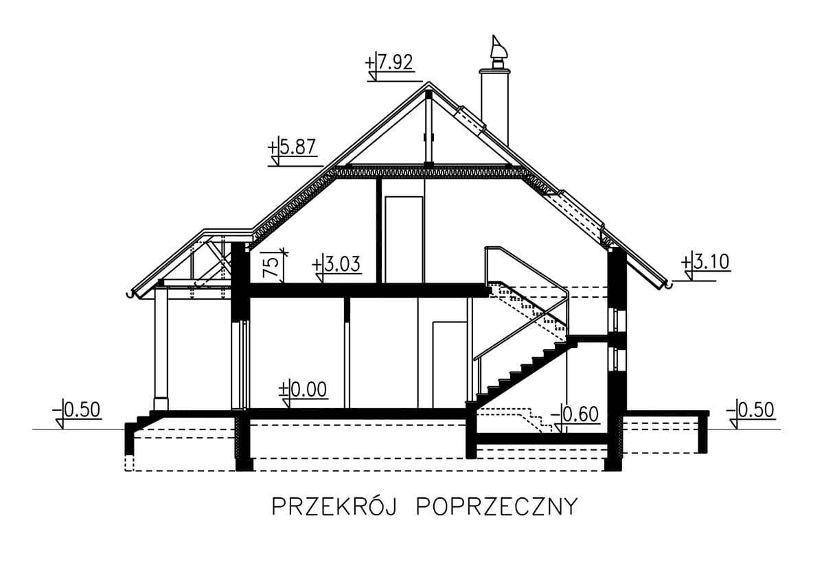 przekrój domu jednorodzinnego BW-51 wariant 1