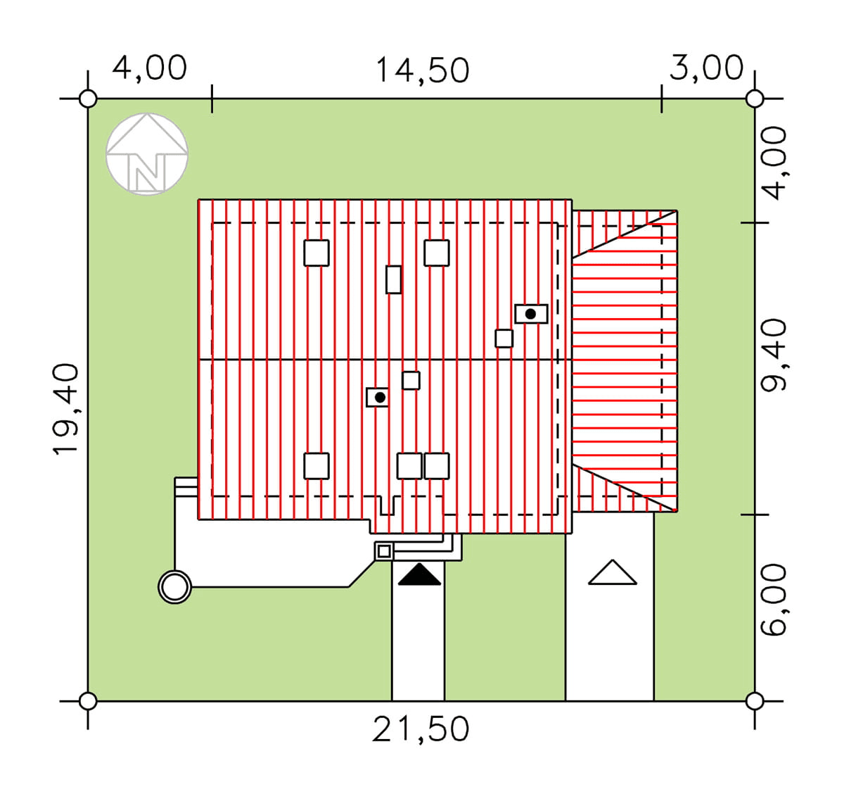 rzut usytuowania domu jednorodzinnego BW-54 front południowy