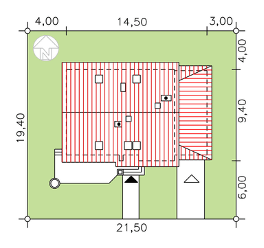 rzut usytuowania domu jednorodzinnego BW-54 front południowy