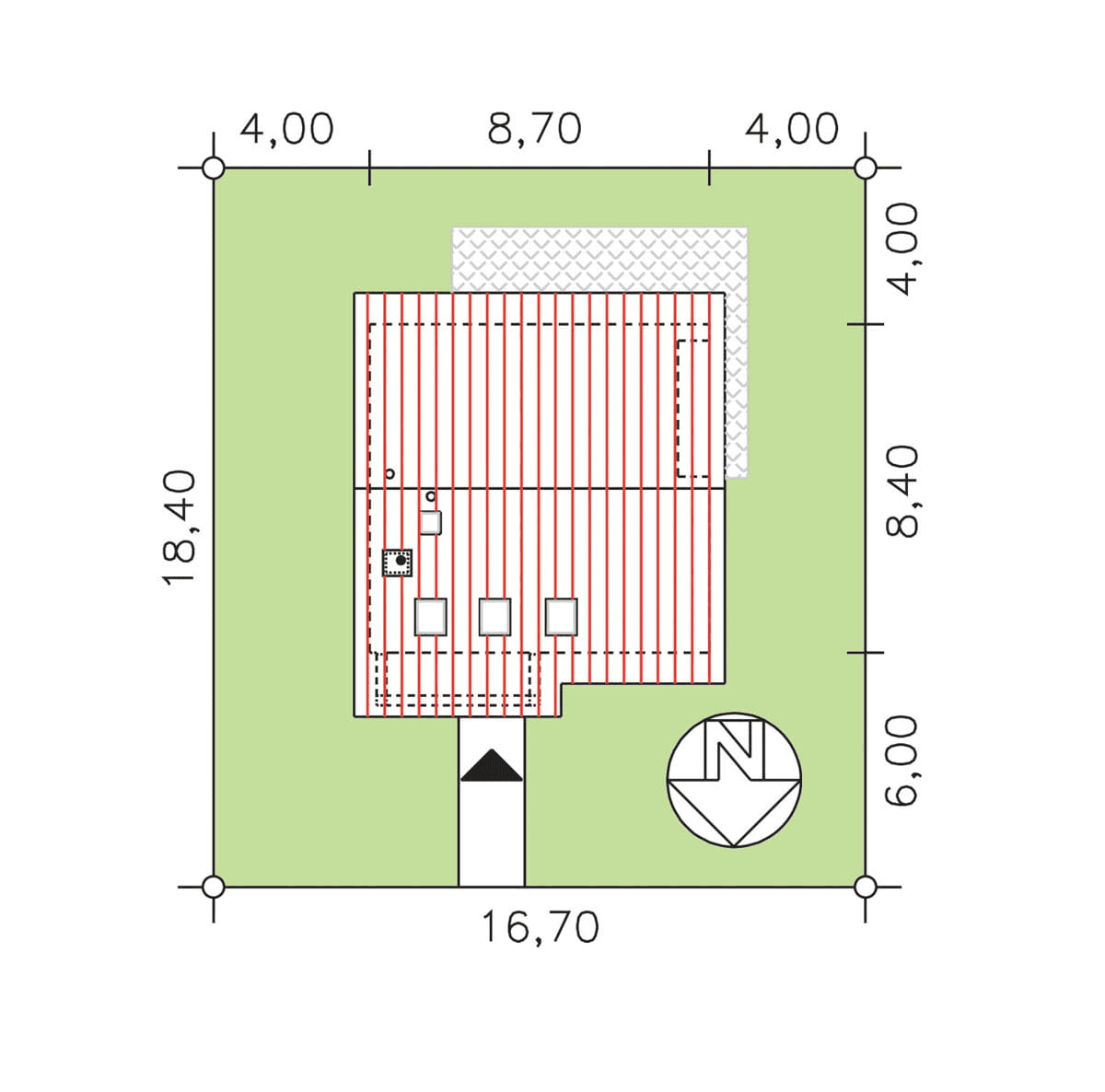 rzut usytuowania domu jednorodzinnego BW-70