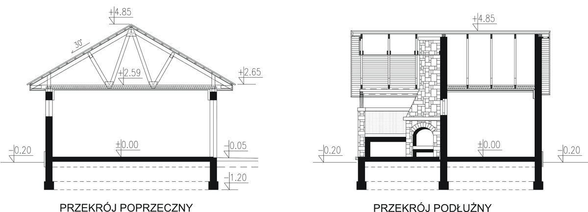 Przekroje budynku gospodarczego BG-02