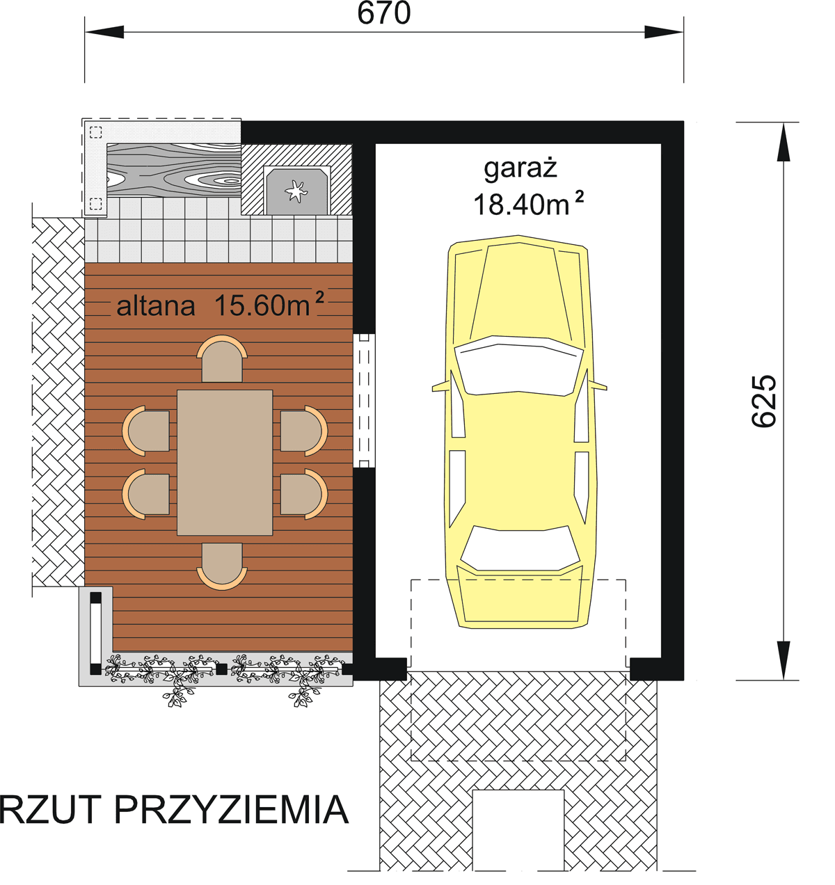 Rzut parteru projektu budynku gospodarczego BG-02