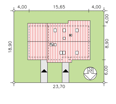 Rzut usytuowania domu dwulokalowego BS-07 na działce