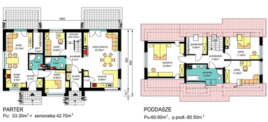 Rzuty parter/poddasze domu dwulokalowego BS-07