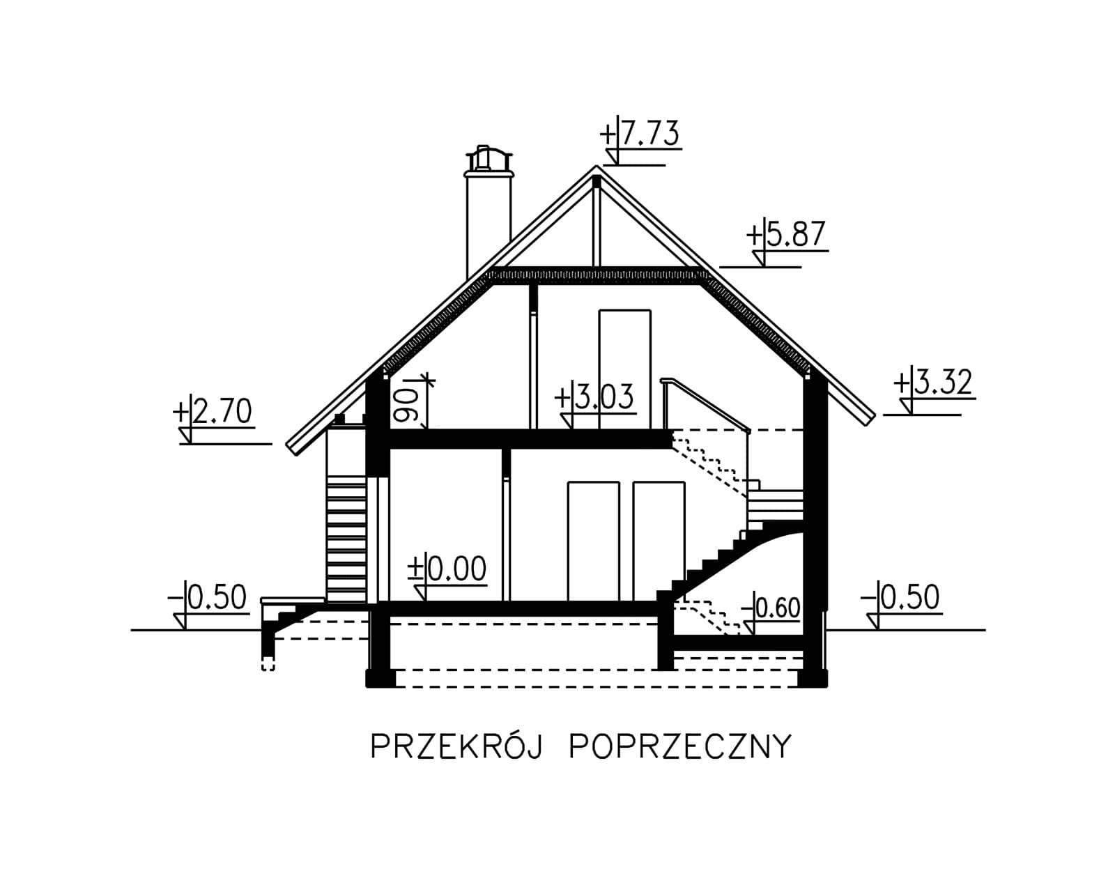 Przekrój domu BS-07 wariant 1 dwulokalowy