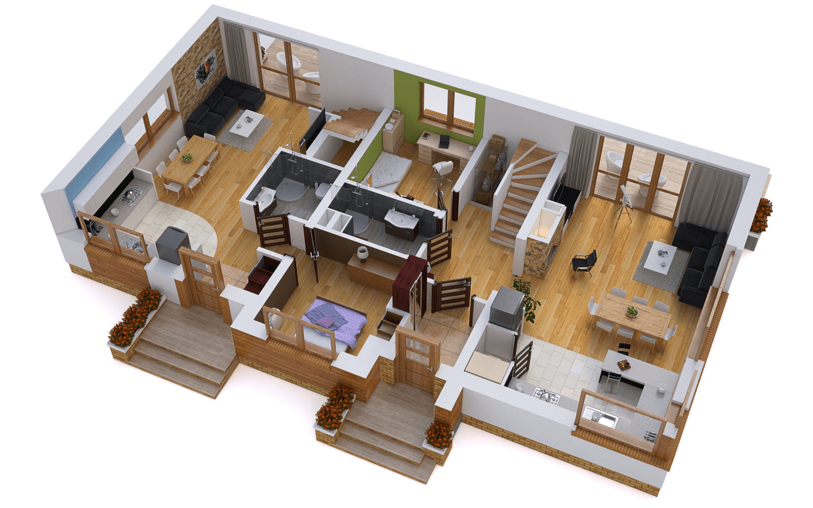 Wizualizacja domu BS-07 wariant 1 dwulokalowy