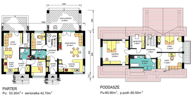 Rzuty parter/poddasze domu BS-07 wariant 2 dwulokalowy