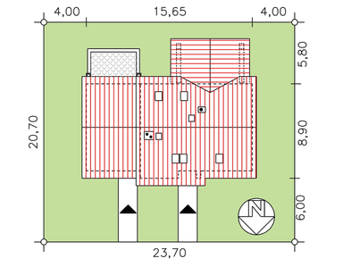 Rzut usytuowania domu BS-07 wariant 2 dwulokalowy na działce