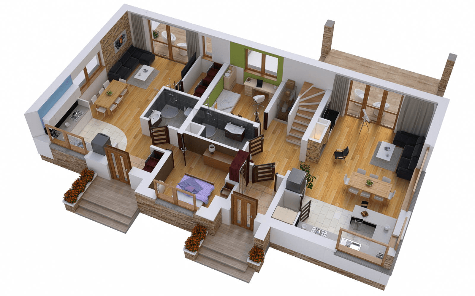 Wizualizacja domu BS-07 wariant 2 dwulokalowy