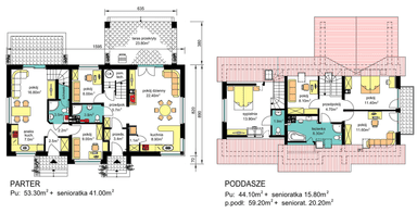 Rzuty parter/poddasze domu BS-07 wariant 3 dwulokalowy