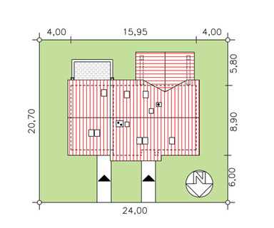 Rzut usytuowania domu BS-07 wariant 3 dwulokalowy na działce