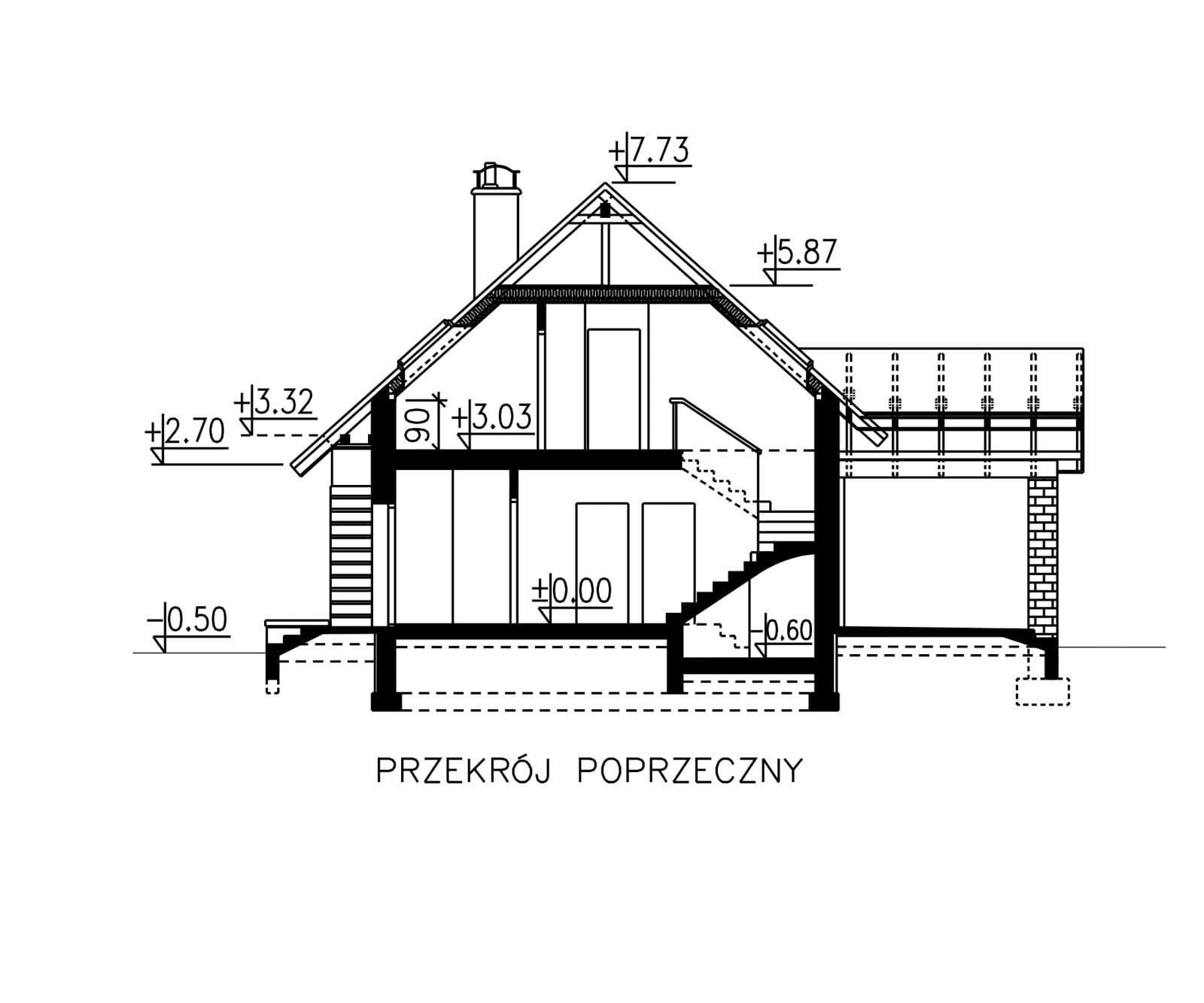 Przekrój domu BS-07 wariant 3 dwulokalowy
